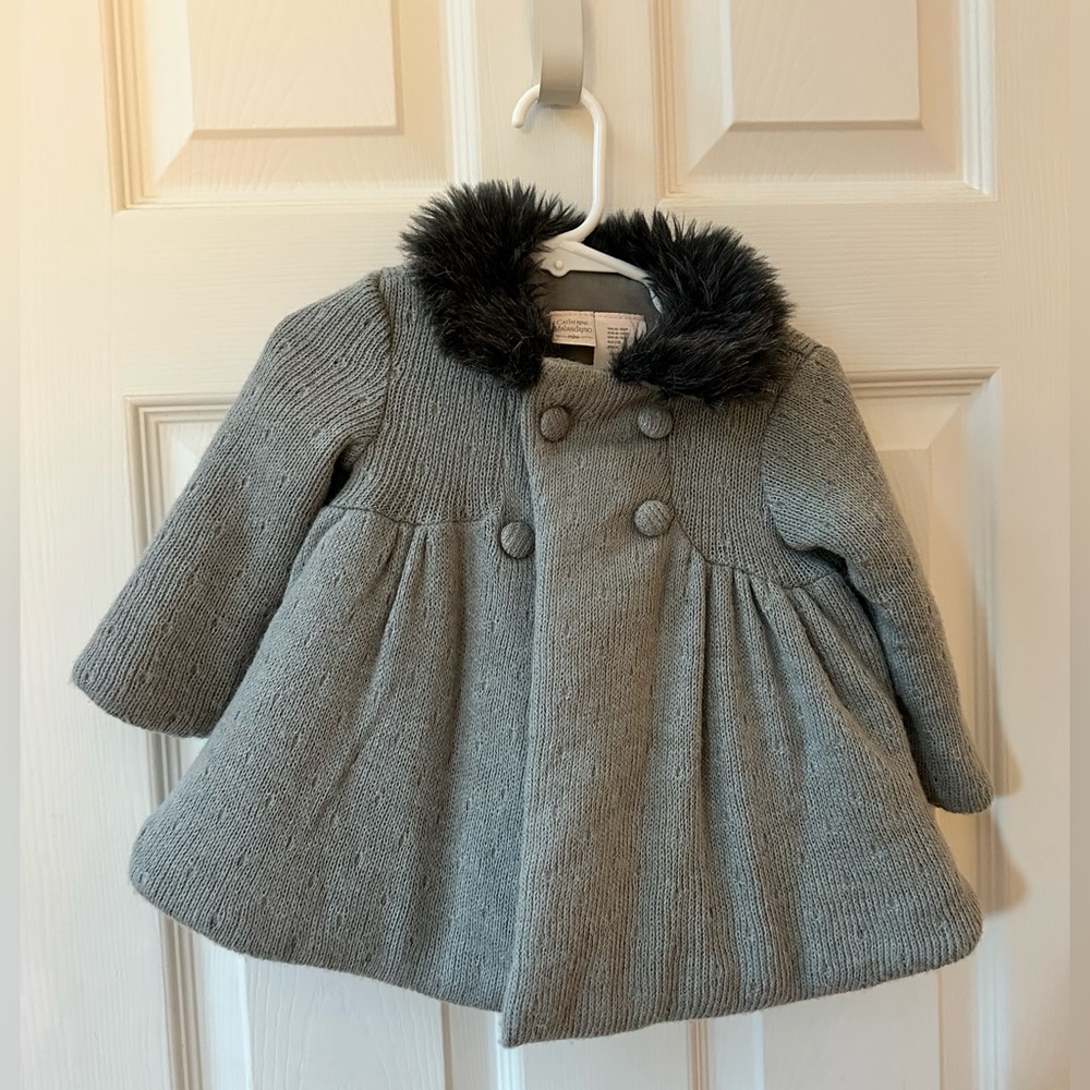 Grey fur Catherine Malandrino winter coat 6-9 mo
